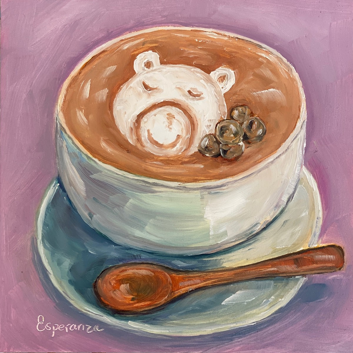 "Bear Latte" 6x6 original painting