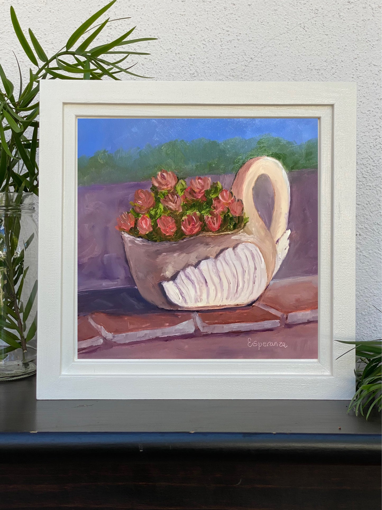 "Swan Planter" 8x8 original painting