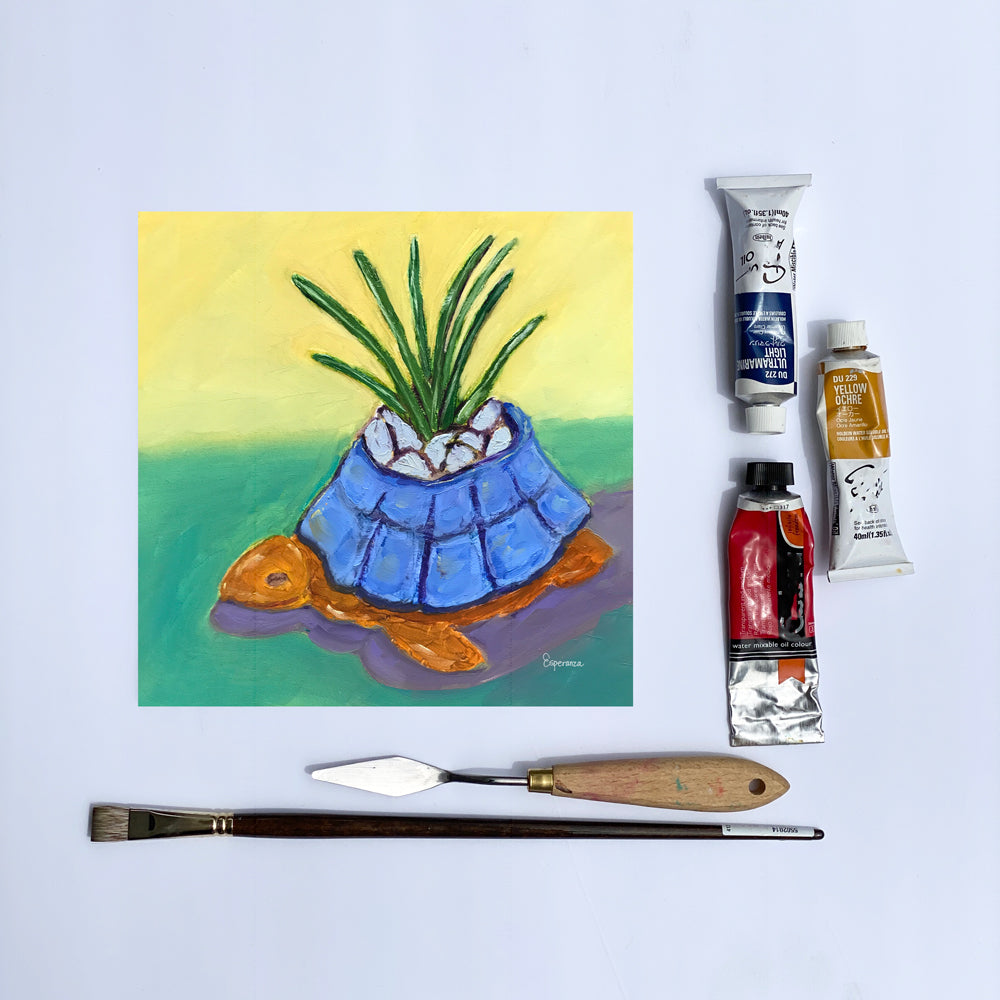 "Little Turtle Planter" giclee print