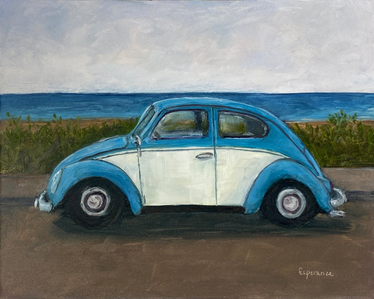 "Blue and White Bug" 8x10 original painting