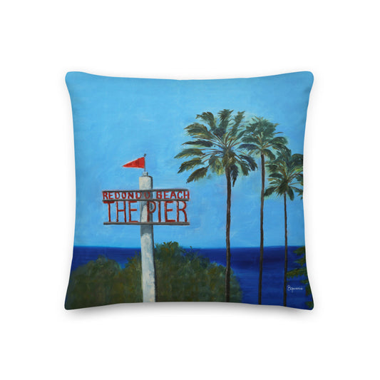 Fine Art Throw Pillow, "This Way to Redondo Beach Pier", from original artwork by Esperanza Deese