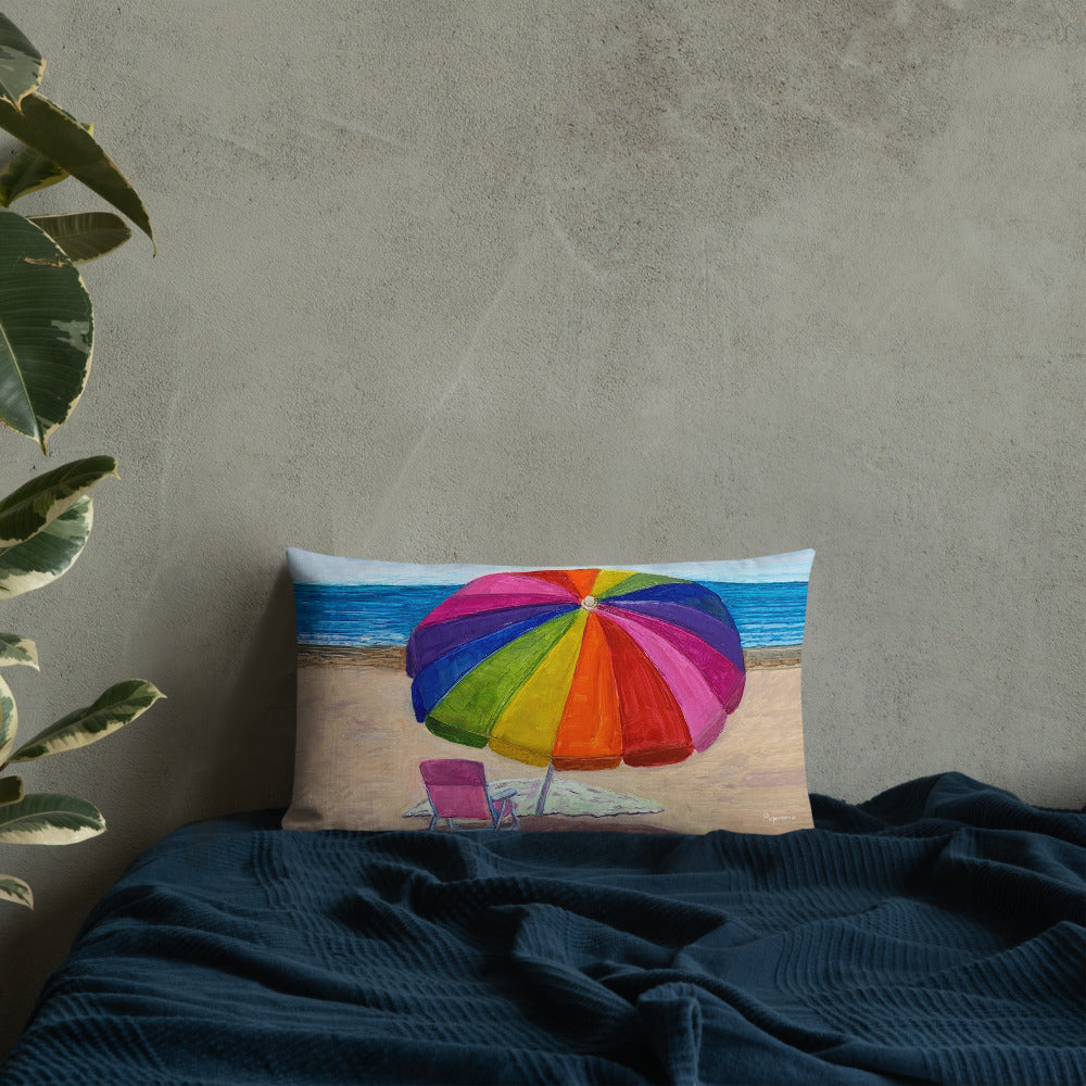 Fine Art Throw Pillow, "Beach Umbrella", from original artwork by Esperanza Deese