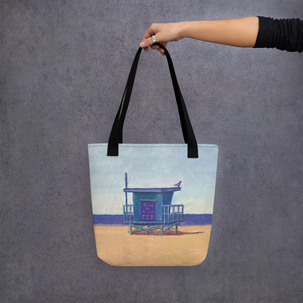 Fine Art Tote Bag, "Southbay Lifeguard Tower", from original artwork by Esperanza Deese