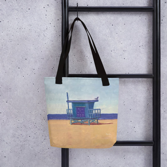 Fine Art Tote Bag, "Southbay Lifeguard Tower", from original artwork by Esperanza Deese