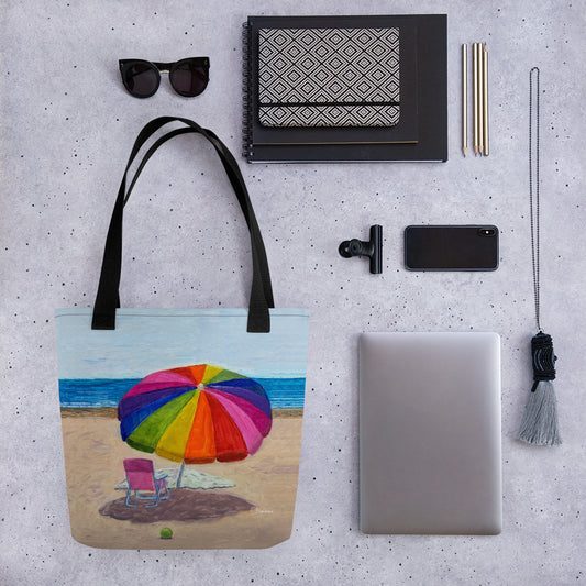 Fine Art Tote Bag, "Beach Umbrella", from original artwork by Esperanza Deese