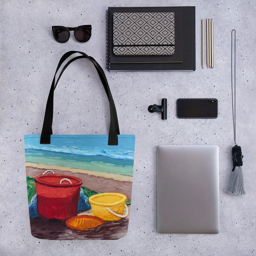 Fine Art Tote Bag, "Beach Buckets", from original artwork by Esperanza Deese