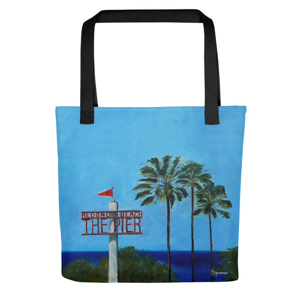 Fine Art Tote Bag, "This Way to Redondo Beach Pier", from original artwork by Esperanza Deese